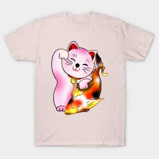 Right paw pink maneki neko lucky cat with fish T-Shirt